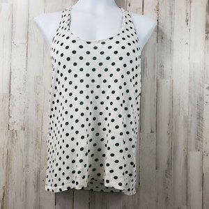 5/$25 Madewell Womens Linen Top XS White Green Polka Dot Racerback Tank Raw Edge